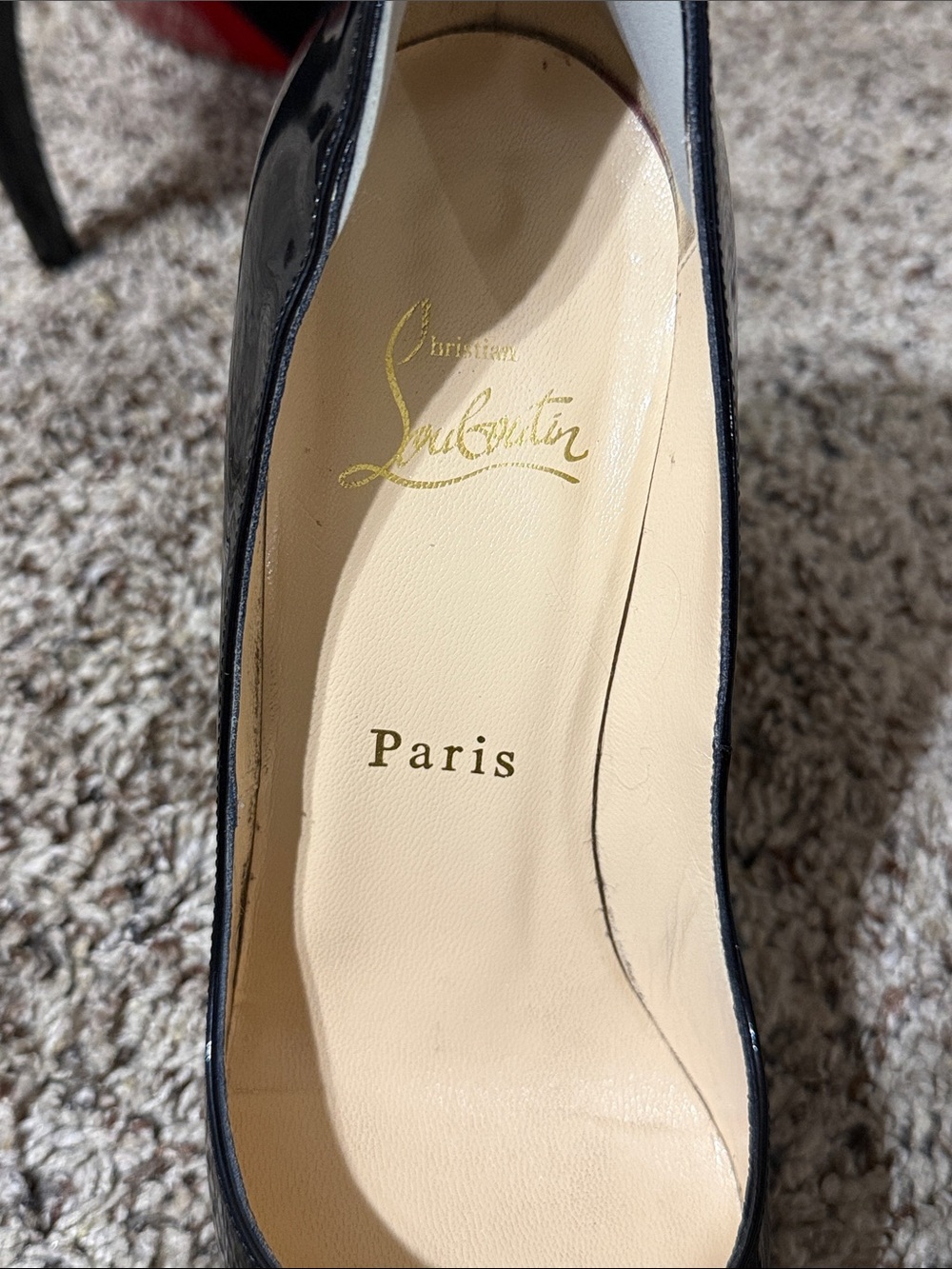 Christian Louboutin Black Patent Peep-Toe Pumps size 37 - Picture 5 of 7